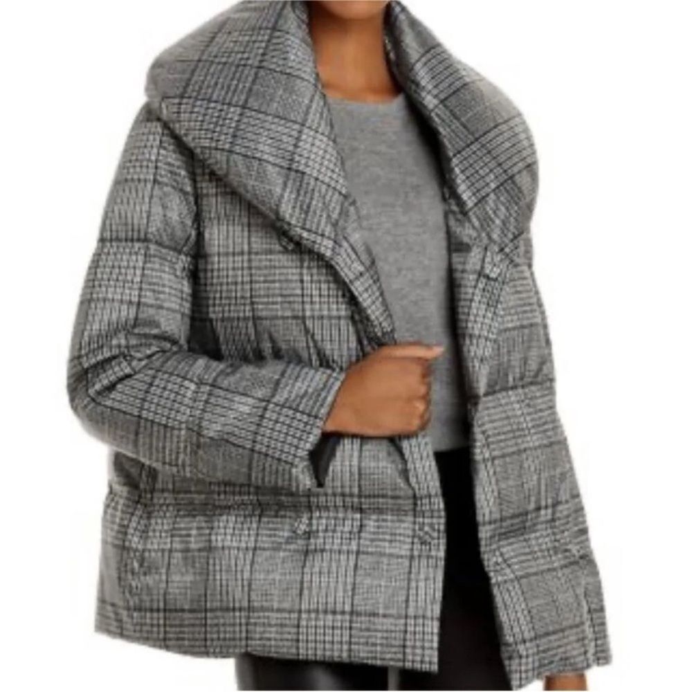 Jason Wu Grey Houndstooth Plaid Double Breasted Puffer Jacket Size Small Chic - Picture 2 of 15